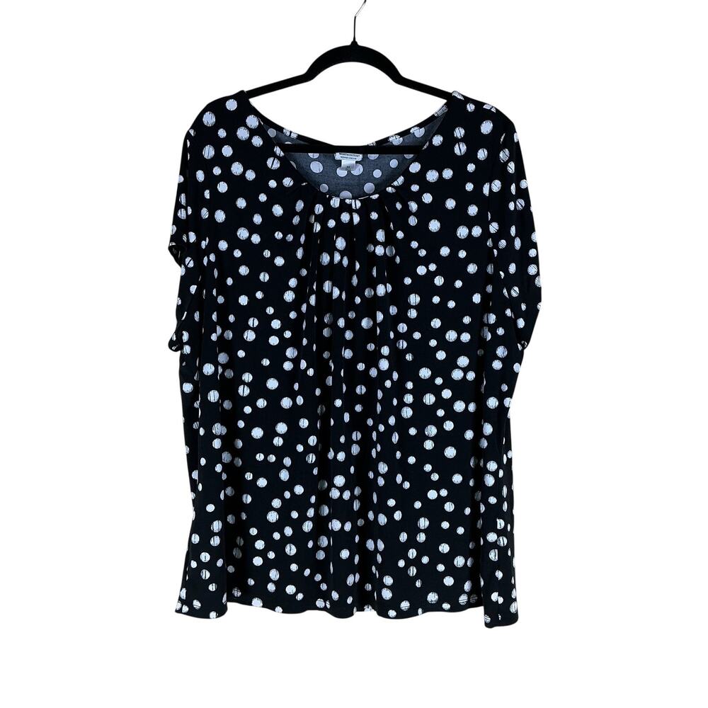 Worthington Blouse Women’s 3X Black White Polka Dot Plus Size Flowy Stretch Work